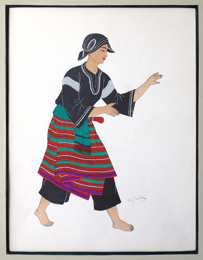 Indonesian costume prints framed in ivory coloured leaf frames from Julia Boston